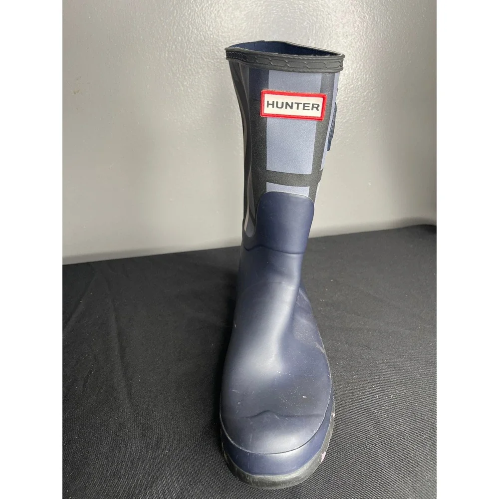 Hunter Original Short Navy Blue Geometric Block Rain Boot Single Shoe Womens 8